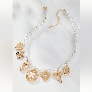Anthropologie Gold and Pearl Charm Necklace